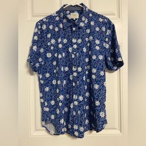 T33- CON.STRUCT Blue Floral SLIM FIT Button Down Shirt